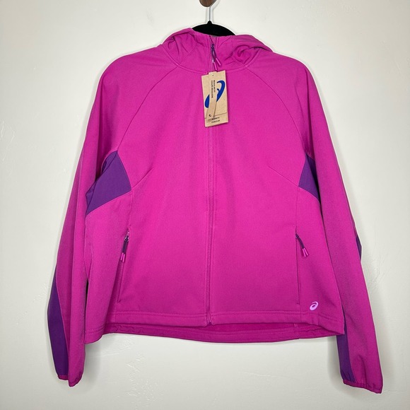 Asics Woven Hooded Softshell Jacket Regular Fit Pink Womens Size XL NWT